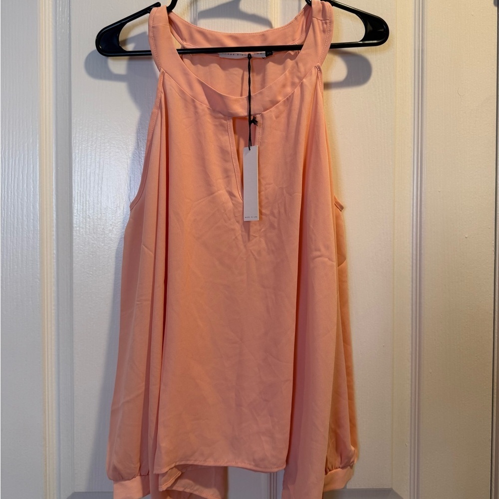 NWT Three Eighty Two Salmon Flowy Longsleeve Blouse Exposed Shoulders Size XS - Picture 5 of 6